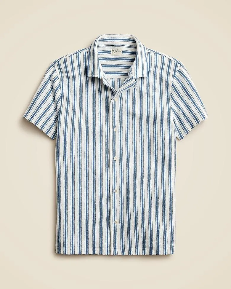 Textured camp-collar sweater-tee in stripe