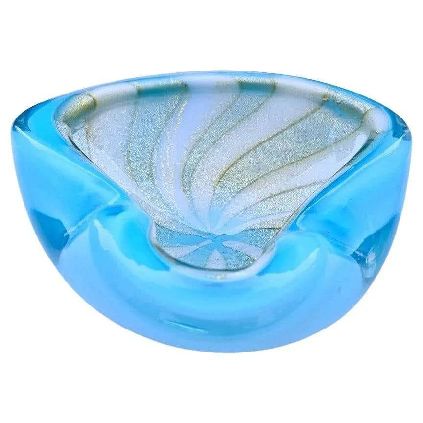 Alfredo Barbini Murano Glass Bowl, Blue with Gold Leaf/Polveri, Circus Tent