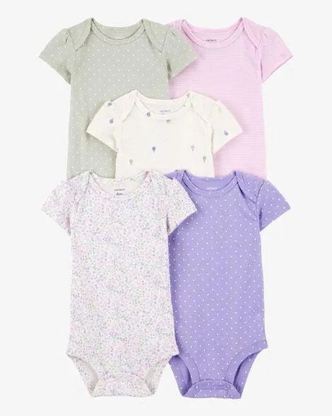 Baby Girl 5-Pack Floral Polka Dot Short-Sleeve Bodysuits