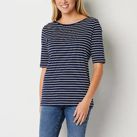 St. John's Bay Womens Boat Neck Elbow Sleeve T-Shirt