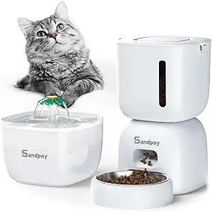 Automatic Cat Feeder and Water Dispenser FW1, 3L Cat Food Dispenser with Locking Lid, Two-in-One Set Timed Dog Feeder for Cats and Puppies, Pet Feeder with Portion Control, 4 Daily Meals