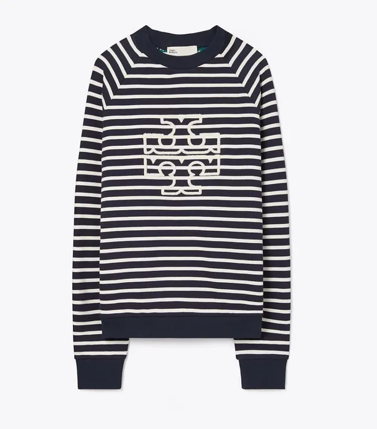 FRENCH TERRY STRIPED LOGO CREW