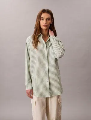Cotton Poplin Stripe Relaxed Button-Down Shirt