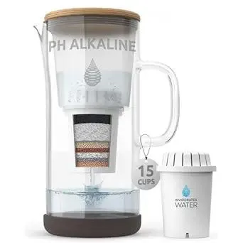 Invigorated Water pH Restore Glass Alkaline Water Pitcher - Long Lasting Water Filter Pitcher with Multi-Stage Filtration System - Glass Water Jug for High pH, Pure Drinking Water - 3.5 L / 118 Oz