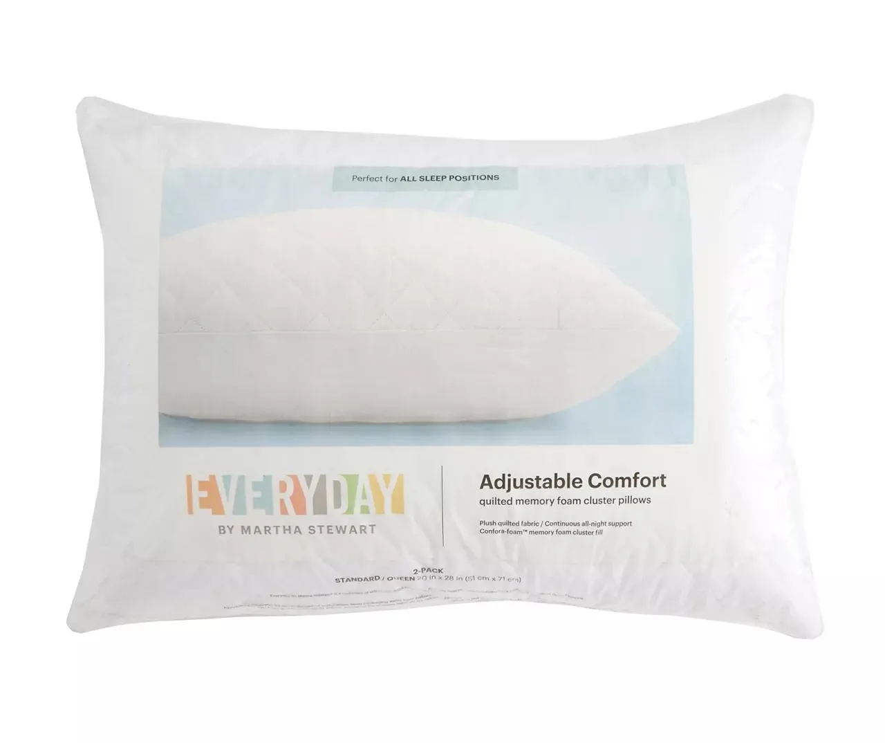 Adjustable Comfort Quilted Memory Foam Cluster Standard Pillows, 2-Pack