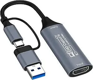 Video Capture Card, HDMI to USB/USB-C Capture Card for Streaming, 1080P 60fps Video Capture Device for Game Recording, Compatible for Windows,Quest 3, Switch, OBS, PS4/PS5