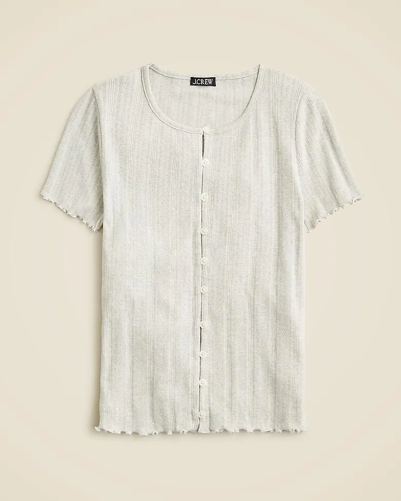 Pointelle short-sleeve knit cardigan