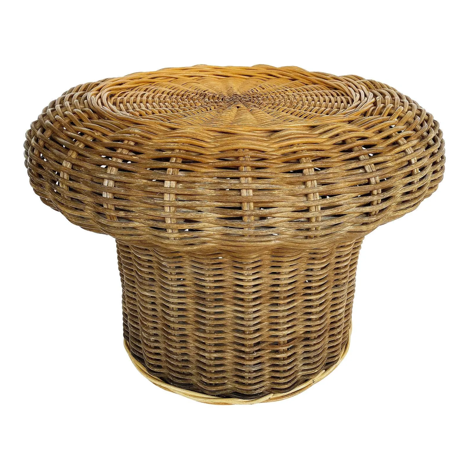 Vintage Woven Rattan Wicker Ottoman/Pouf or Side Table