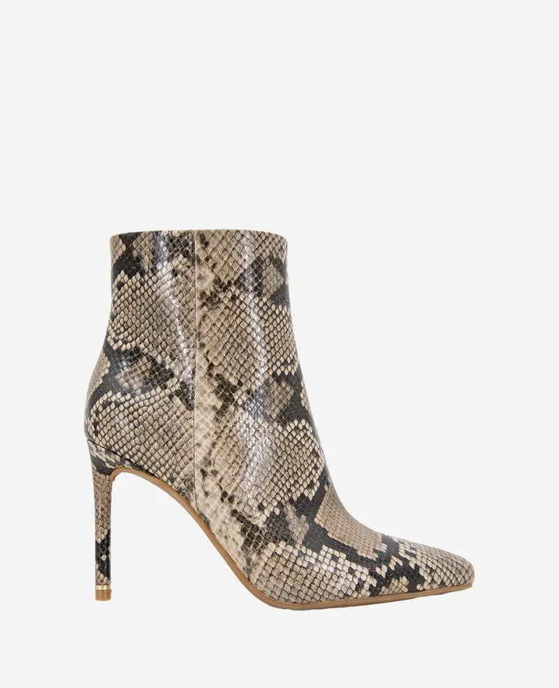 Quincy Snakeskin Leather Heel Ankle Bootie - TAUPE SNAKE