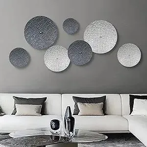 Silver and Gray Metal Wall Decor for Living Room, 7PCS Hanging Wall Art Sculptures for Office Dining Room Decoration, Modern Silver Home Decor for Apartment Bedroom New Home Gift
