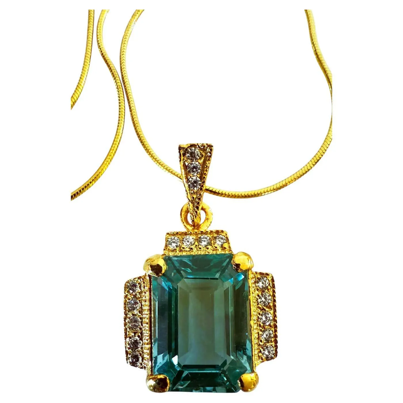 New 7.9 Carat Paraiba Tourmaline & Diamond Cut Sapphire Gold PL Sterling Necklac