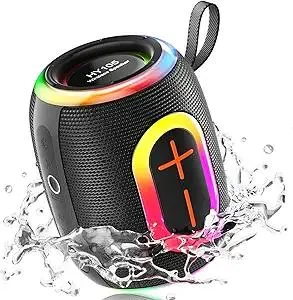 Portable Bluetooth Speaker with Stereo Sound, IPX5 Waterproof Wireless Speakers, 6 RGB LED Modes, Up to 20H Playtime, BT5.3, TWS Pairing, for Home/Bathroom/Party/Outdoor/Beach, Gift Ideals