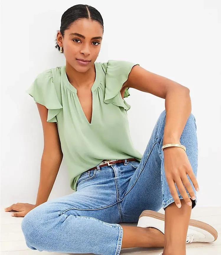 Flutter Sleeve Mixed Media Top