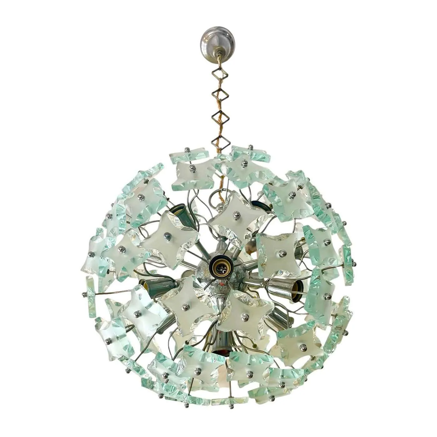 Sputnik Cut-Glass Chandelier 13 bulbs by Fontana Arte model 45 cm , 1960s