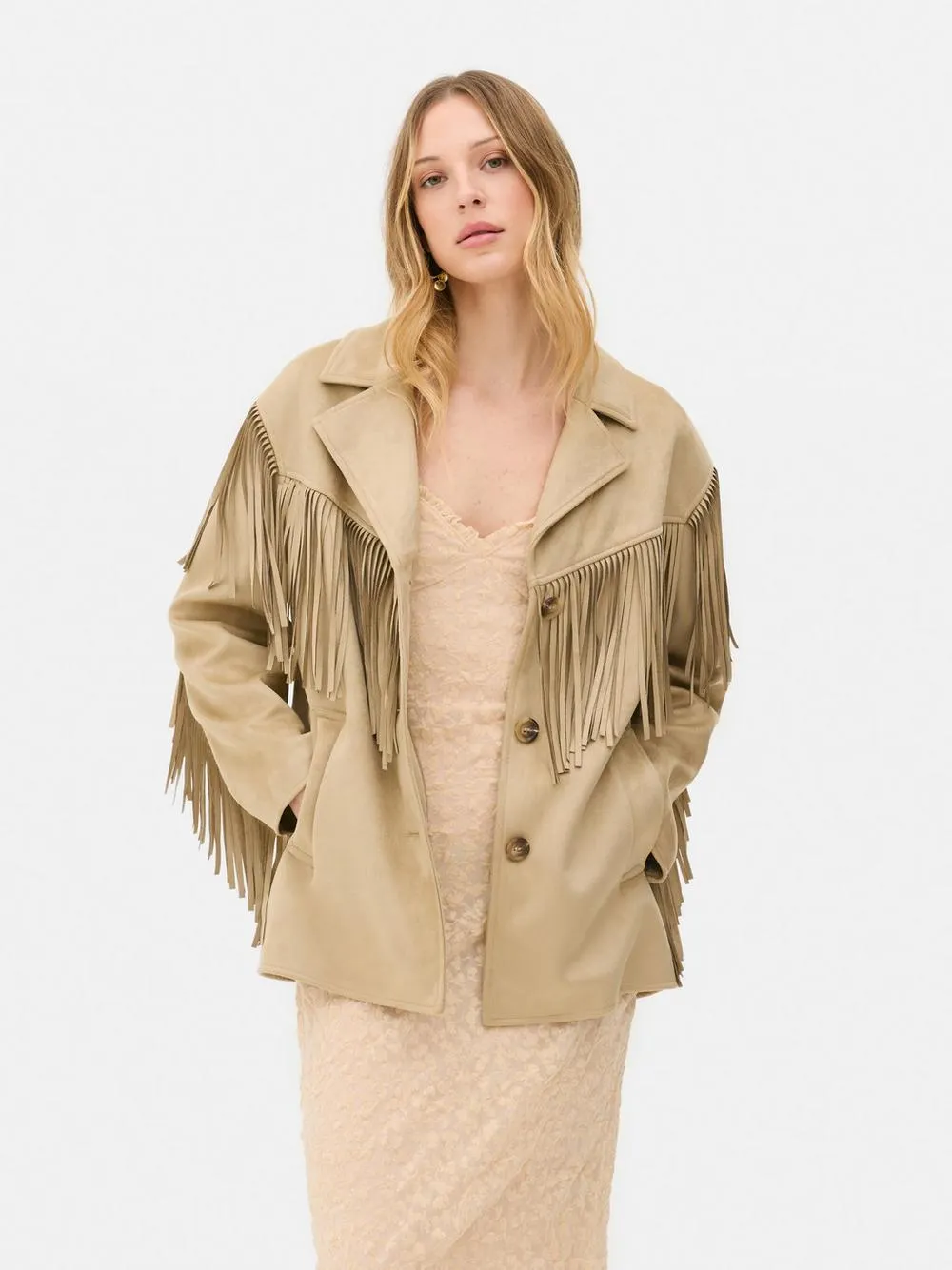 Rita Ora Faux Suede Fringed Jacket