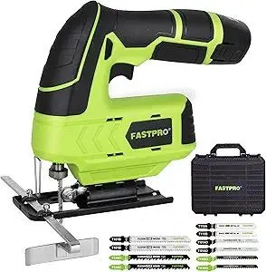 FASTPRO 12V Cordless Jig Saw Kit, Electric Jigsaw with 10pcs Blades & Edge Guide, Included 1.5 Ah Battery, Charger and Storage Case