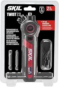 SKIL Twist 2.0 Rechargeable 4V Screwdriver with Pivoting Head, Torque Setting, USB-C Charging Cable & 2PC Bit Set-SD5619-01