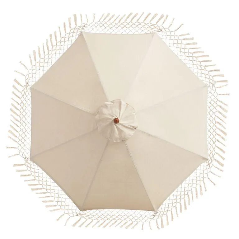 Natural 9 Ft Replacement Umbrella Canopy With Fringe