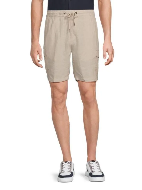 Linen-Blend Cargo Drawstring Shorts