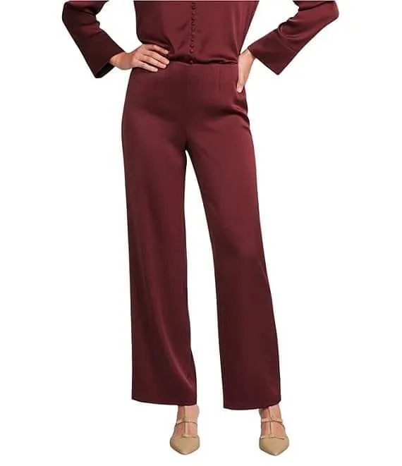 Kristen Stretch Satin Flat Front Full Length Wide Leg Pants