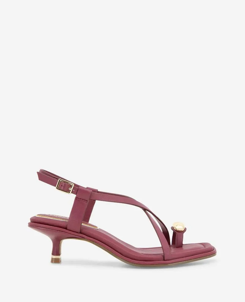 Geala Leather Metal Toe Ring Kitten Heel Sandal - DARK RED LEATHER