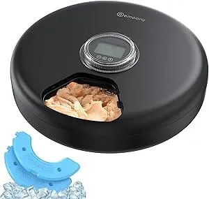 Automatic Cat Feeder Wet Food: Cordless Dog Foods Dispenser - Small Pet Fresh Food Refrigerated Container with 2 Ice Packs - Programmable Timer AA Battery Powered Kitten Feeding - 6 Meals Per Day