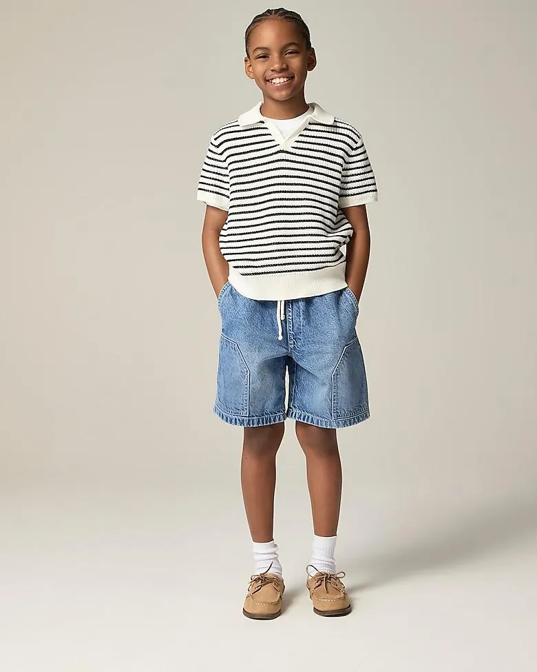 Kids' short-sleeve johnny-collar sweater-polo in stripe