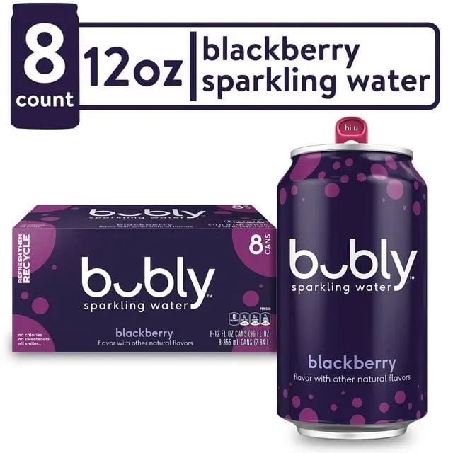 bubly Blackberry Sparkling Water, 12 fl oz, 8 Pack Cans
