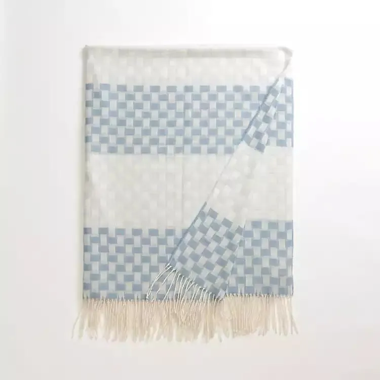 Blue Basketweave Fringe Throw