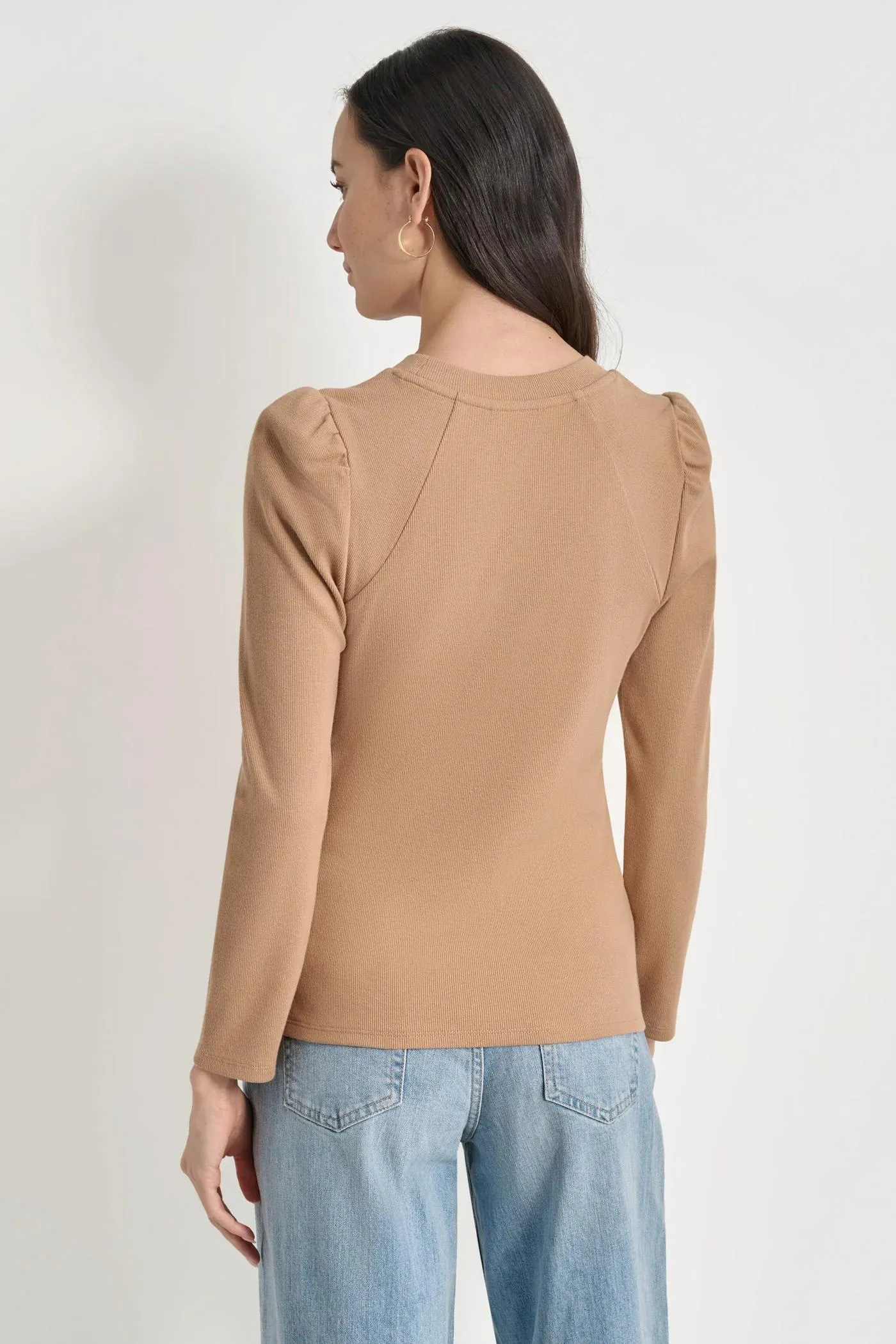 PUFF SLEEVE CREW NECK TOP