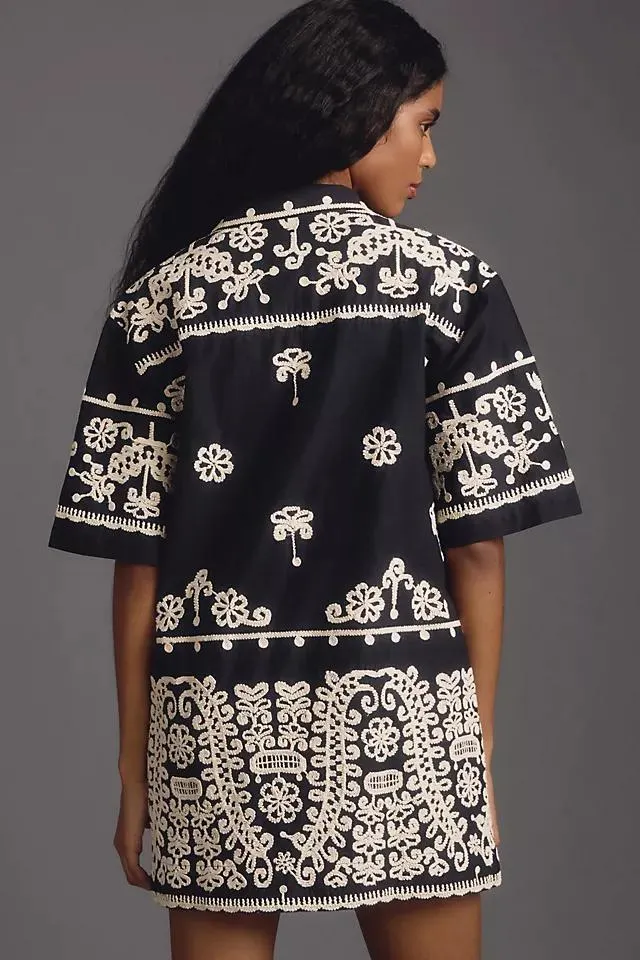 Maeve Short-Sleeve Collared Mini Shirt Dress