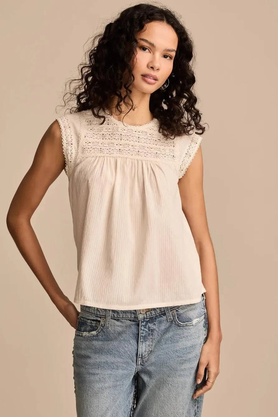 lace neck pintuck shell top