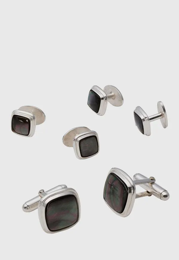 Square Smoked Mother of Pearl & Sterling Silver Stud Set