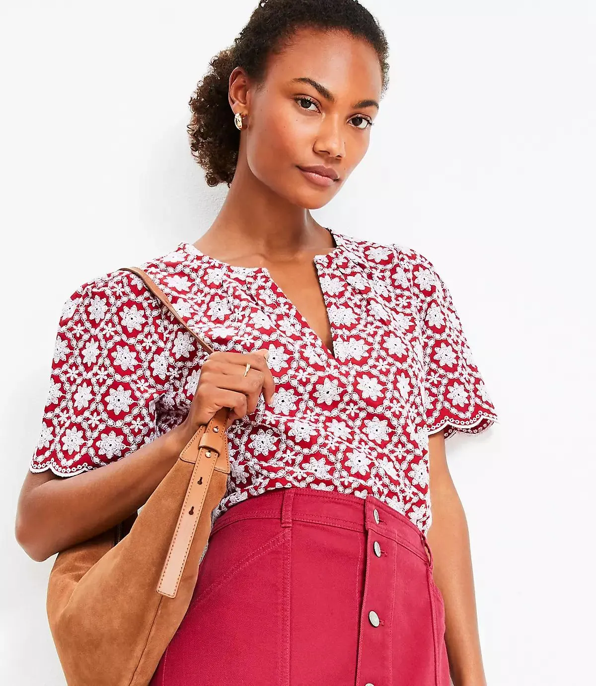 Floral Embroidered Scalloped Blouse