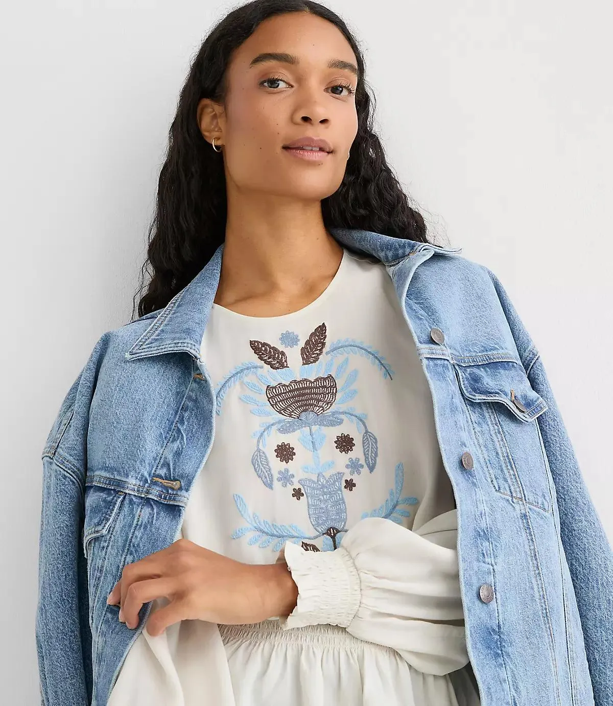 Embroidered Smocked Peplum Blouse