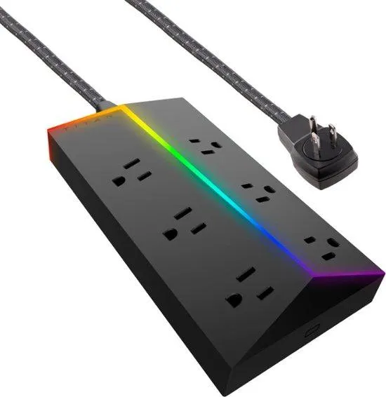 Titan - 6 Outlet 1500 Joules Surge Protector Strip with ColorChanging LED - Black