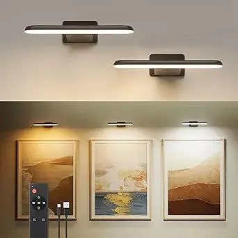 FULEN 2 Pack Picture Lights for Wall,Battery Operated Wall Sconce Rechargeable,LED Wall Light Cordless with Remote,3 Color Temperature, Art Lights for Painting,Frame,Gallery,Dartboard Lights,Black