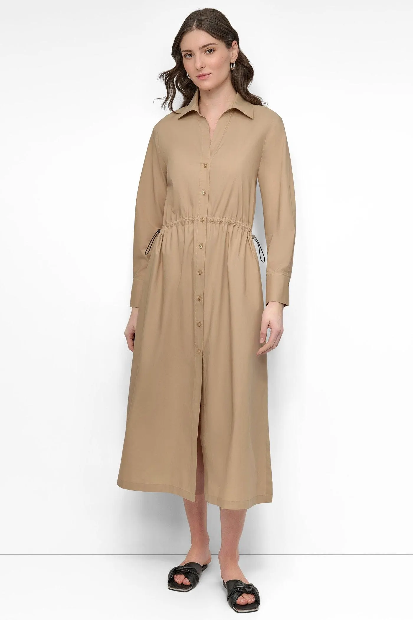 ADJUSTABLE WAIST MIDI SHIRT DRESS