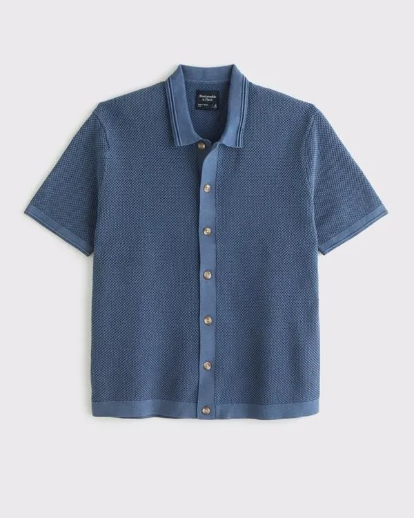 Garment Dye Button-Through Sweater Polo