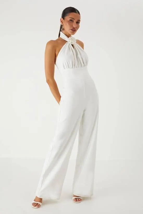 Halterneck Corsage Wide Leg Corset Jumpsuit