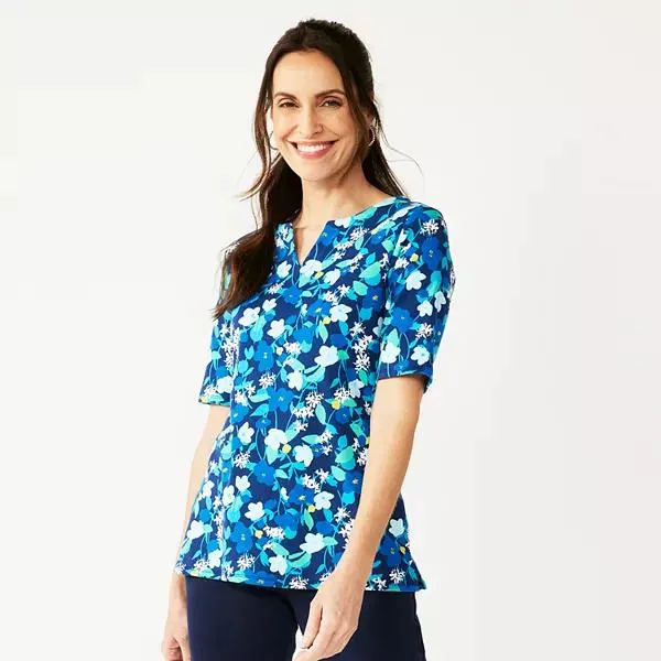 Women's Croft & Barrow® Elbow-Sleeve Splitneck Top