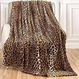 Leopard Print Blanket Fleece Throw for Bed Sofa Travel and Camping, Super Soft Cozy Fluffy Plush Cheetah Print Blanket for All Seasons 50"x60" (Dark Brown)