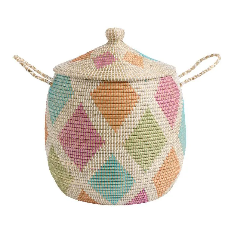 Claire Multicolor Seagrass Diamond Basket with Lid