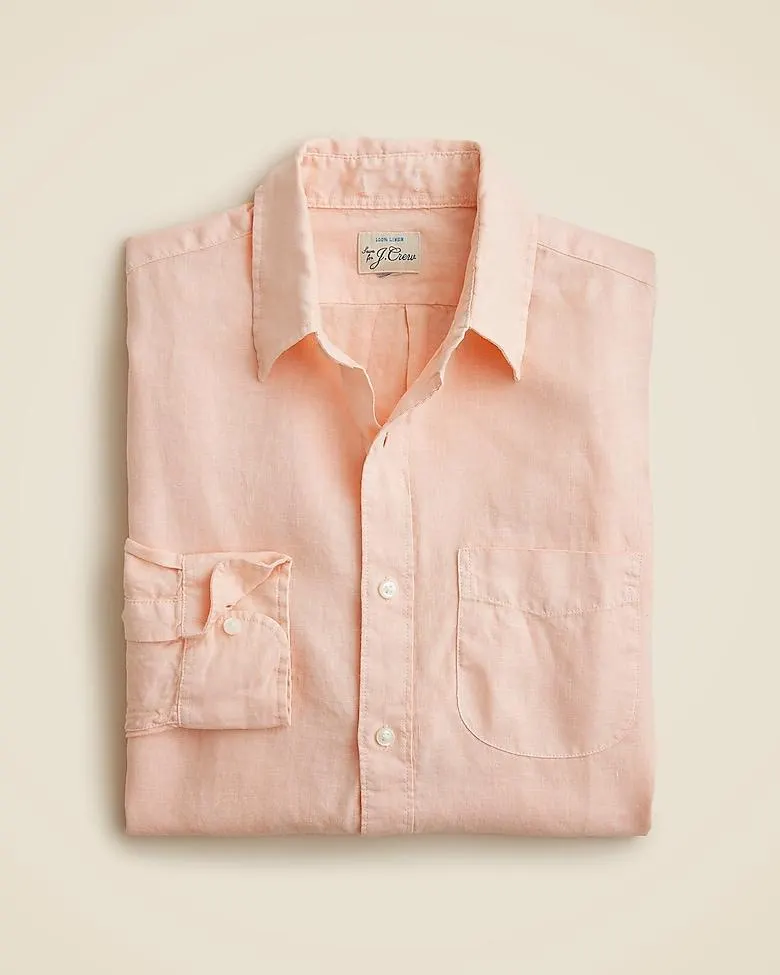 Washed linen shirt with point collar