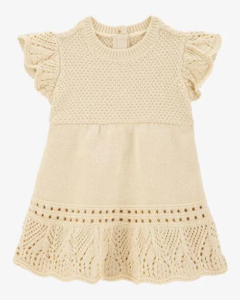 Baby Pointelle Sweater Dress- Cream