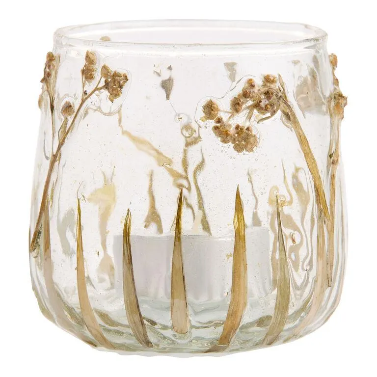 Handblown Glass Dried Botanicals Tealight Candle Holder