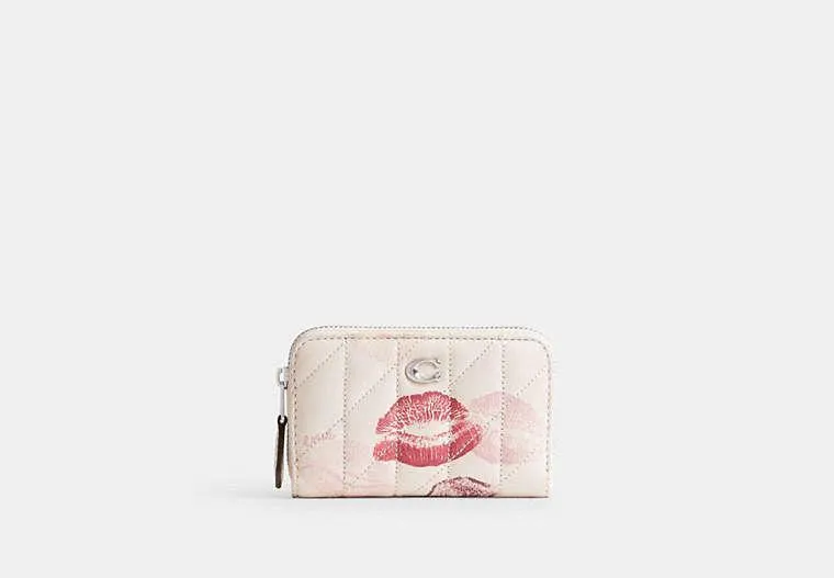 Essential Small Zip Around Card Case With Quilting And Lip Print