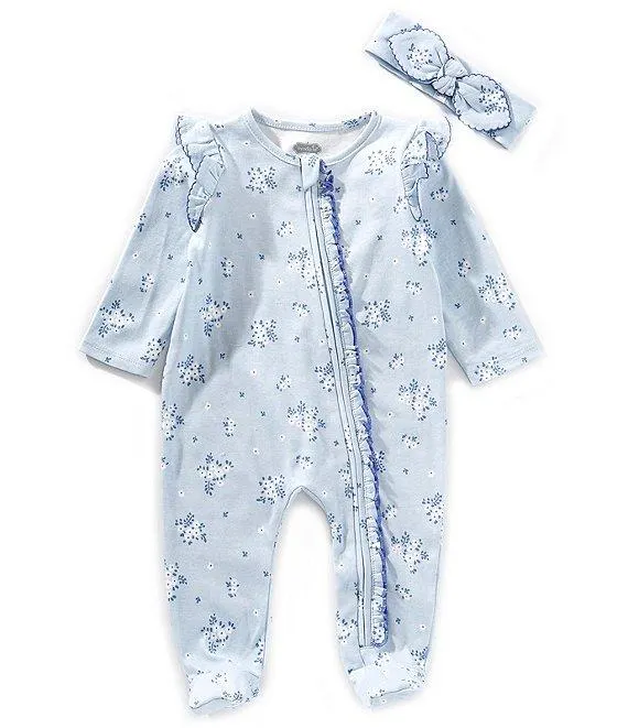 Baby Girls Newborn-6 Months Long-Sleeve Ditsy-Floral-Print Footed Coverall