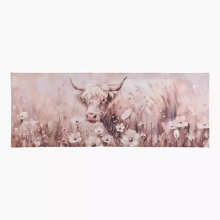 Highland Cow in Daisy Field Canvas Art Print