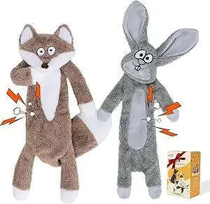 HGB No Stuffing Dog Toys for Aggressive Chewers, Squeaky Crinkle Plush Dog Toys to Keep Them Busy & Puppy Teething for Small, Medium, Large Breed, Cute Bunny & Redfox